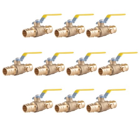 HAUSEN 1 in. Heavy Duty Brass Full Port PEX Ball Valve with Drain, with Expansion PEX Connection, 10PK HA-BV116-10